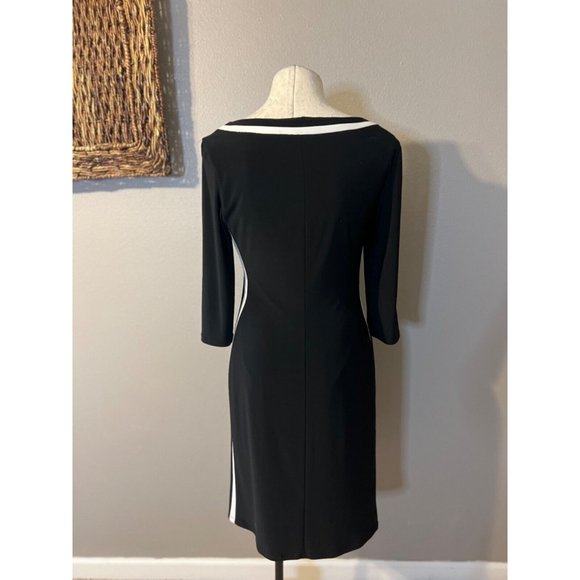 Chaps Ralph Lauren Panel Dress M Medium Black White Stretch Career Washable NEW - Picture 4 of 9